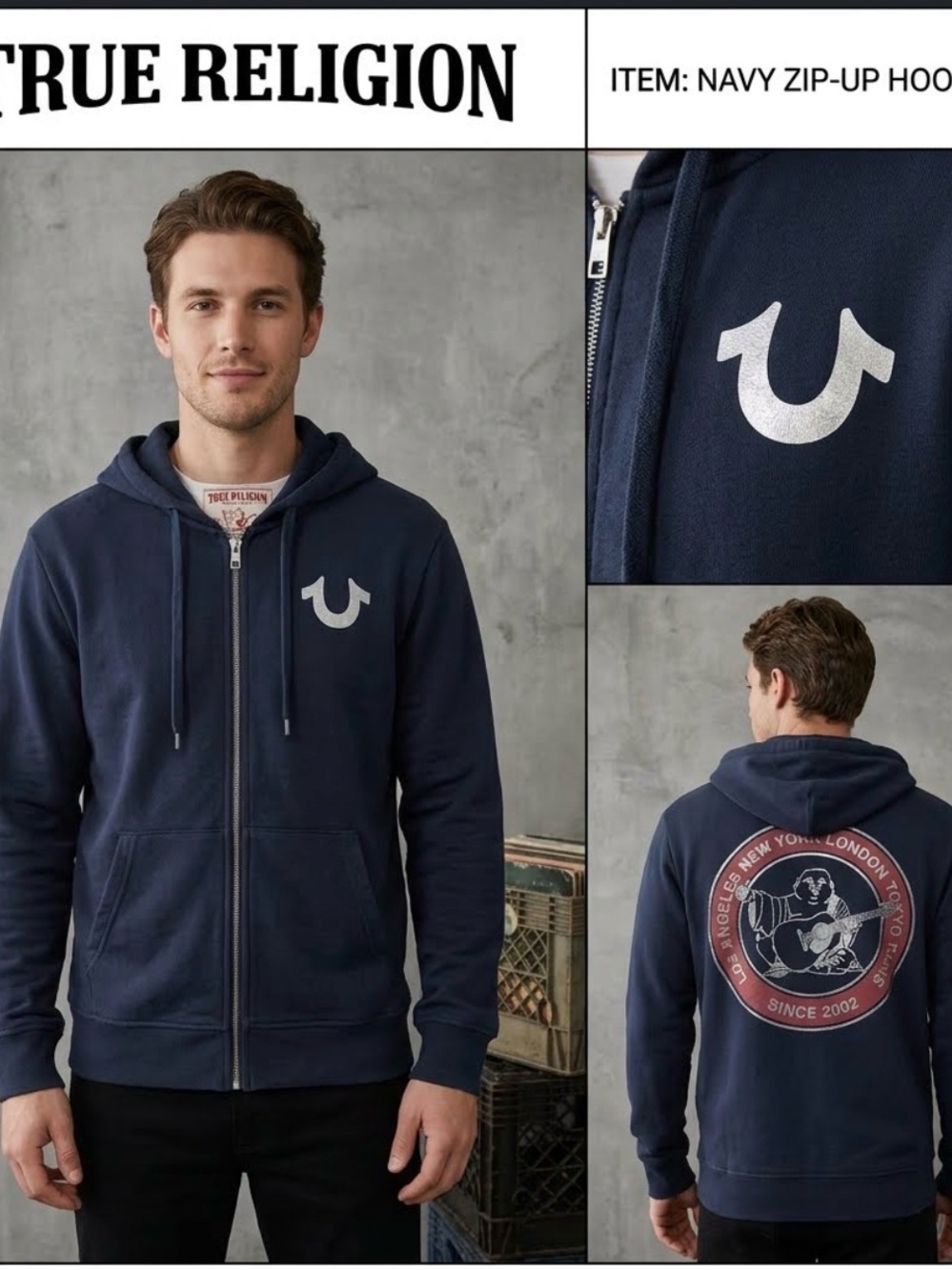 True Religion Men’s Navy Zip-Up Hoodie